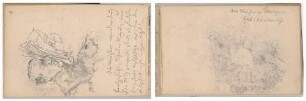 Zeitunglesender Mann (links), Abrieb einer Zeichnung, Text (rechts)