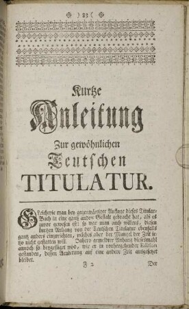 Kurtze Anleitung Zur gewöhnlichen Teutschen Titulatur