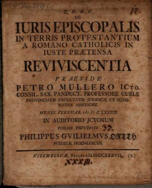 De Iuris Episcopalis In Terris Protestantium A Romano Catholicis In Iuste Praetensa Reviviscentia