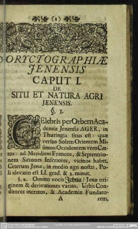 Caput I. De Situ Et Natura Agri Jenensis