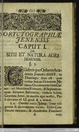 Caput I. De Situ Et Natura Agri Jenensis