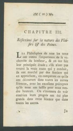 Chapitre III. Reflexions sur la nature des Plaisirs & des Peines