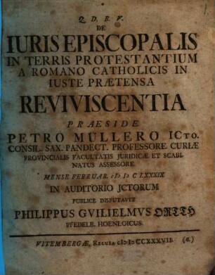 De Iuris Episcopalis In Terris Protestantium A Romano Catholicis In Iuste Praetensa Reviviscentia