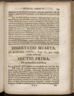 Sectio Prima. De qualitatibus tactilibus.