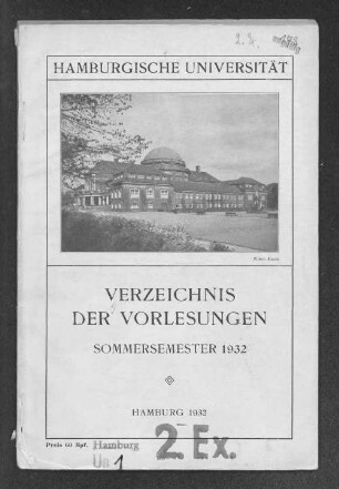 SS 1932: Verzeichnis der Vorlesungen // Hamburgische Universität