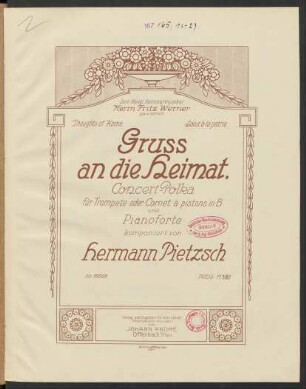 Gruss an die Heimat : Conert-Polka : für Trompete oder Cornet à pistons in B und Pianoforte