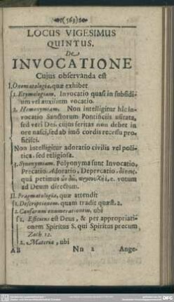 Locus Vigesimus Quintus. De Invocatione