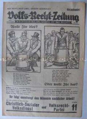 Sonderausgabe der regionalen Wochenzeitung des Sparerbundes Sachsen mit Wahlpropaganda für die Volksrechts-Partei zur Reichstagswahl im Juli 1932