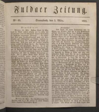 Sonnabend, den 3. März. 1832