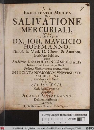 Exercitatio Medica De Salivatione Mercuriali