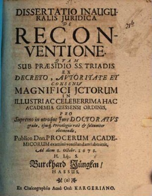 Diss. inaug. iur. de reconventione