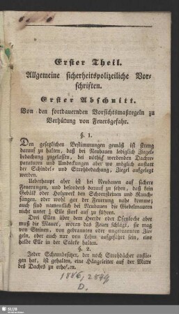 Erster Theil. Allgemeine sicherheitspolizeiliche Vorschriften