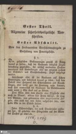 Erster Theil. Allgemeine sicherheitspolizeiliche Vorschriften