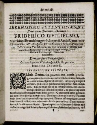 Serenissimo Potentissimoque Principi ac Domino, Domino Friderico Guilielmo, Marchioni Brandeburgensi, [...]