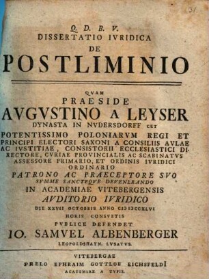 Diss. iur. de postliminio