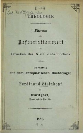 Antiquarischer Katalog von Ferdinand Steinkopf in Stuttgart. 327. 1884