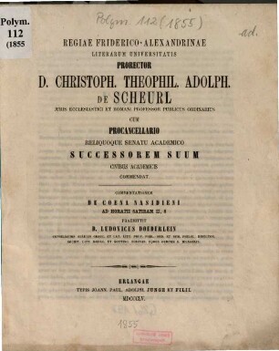 Commentationem de coena nasidieni ad Horatii satiram II