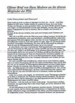 Offener Brief des PDS-Ehrenvorsitzenden Hans Modrow an ältere Genossen