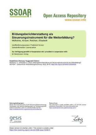 Bildungsberichterstattung als Steuerungsinstrument für die Weiterbildung?