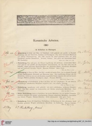 Keramische Arbeiten, Arbeiten in Glas (Nr. 1-143)