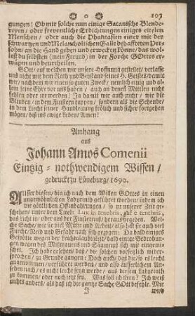 Anhang aus Johann Amos Comenii, Eintzig-nothwendigem Wissen ...