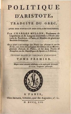 Politique D'Aristote, 1