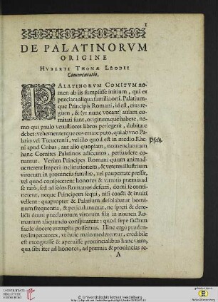 De Palatinorum origine Huberti Thomae Leodii Commentatio