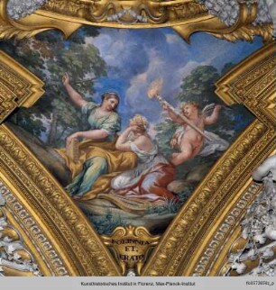 Innendekoration : Apoll und die Mysterien des Kosmos : Die Musen Polyhymnia und Erato mit Amor