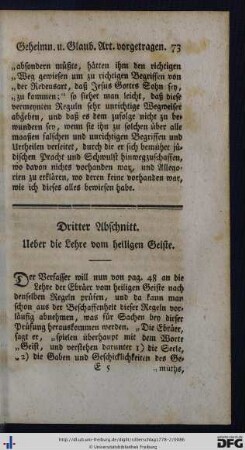 Dritter Abschnitt. Über die Lehre vom Heiligen Geiste.
