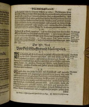 Der XIV. Titul. Von Gesellschafften und Mascopeien.