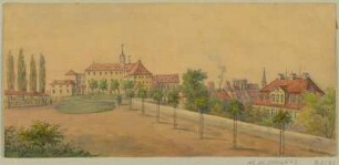Ansicht der Fürstenschule St. Afra in Meißen, aquarellierte Handzeichnung, um 1890 : Fürstenschule, Meißen. - [S.l.] , [um 1890]. - 1 Kunstbl. : aquarellierte Handzeichng. ; Blattgr. 21 x 10 cm