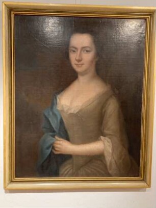 Gemälde / Porträt einer Dame mit blauem Tuch