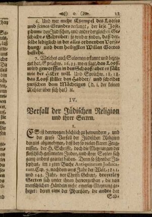 IV. Verfall der Jüdischen Religion und ihrer Secten.
