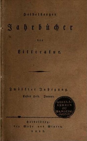 Heidelberger Jahrbücher der Literatur. 12,1, 12,1 = H. 1/6. 1819