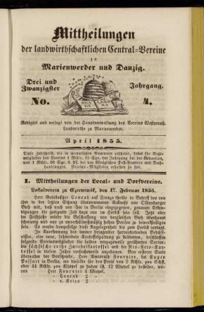 Drei und Zwanzigster Jahrgang. No. 4. April 1855.