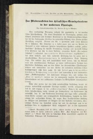 ¬Das¬ Wiederaufleben des chiliastischen Grundgedankens in der modernen Theologie