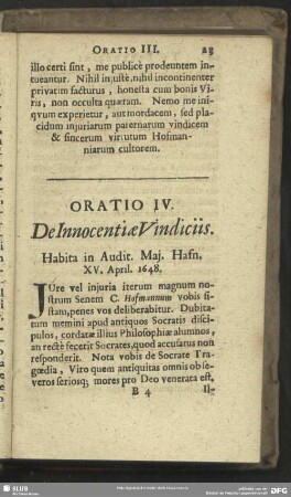 Oratio IV. De Innocentiae Vindiciis