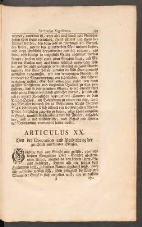 Articulus XX. Von der Execution und Vollziehung der gerichtlich zuerkannten Straffen.