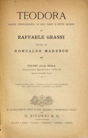 Teodora : azione coreografica in due parti e sette quadri ; Teatro alla Scala, carnevale - quaresima 1888 - 89