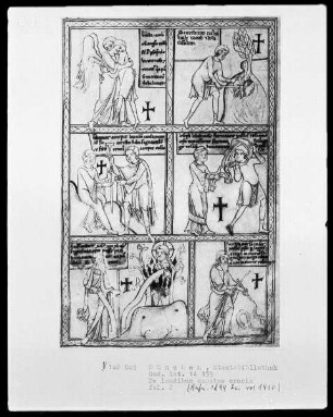 Dialogus de laudibus sanctae crucis — Sechs typologische Szenen, Folio 2recto