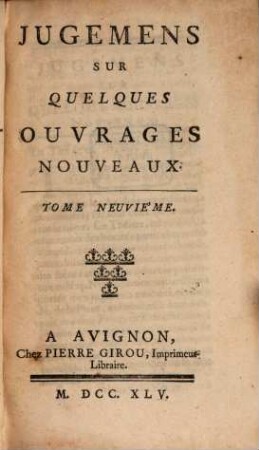 Jugemens sur quelques ouvrages nouveaux. 9, 9. 1745