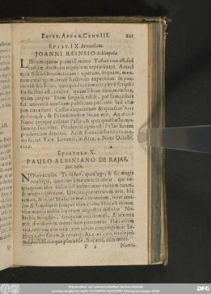 Epist. IX. Bruxellam. Ioanni Reinsio, Bibliopolae.
