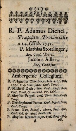 Catalogus personarum et officiorum Provinciae Germaniae Superioris Societatis Jesu. 1755