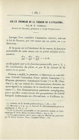 Sur un théorème de la théorie de l'attraction.