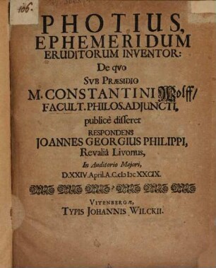 Photius, ephemeridum eruditorum inventorum