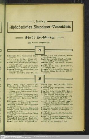 I. Abteilung. Einwohnerverzeichnis : I. Abteilung. Alphabetisches Einwohner-Verzeichnis Stadt Frohburg