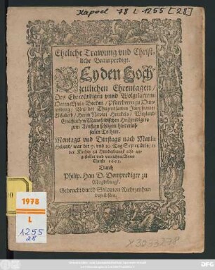 Eheliche Trawung und Christliche Brautpredigt