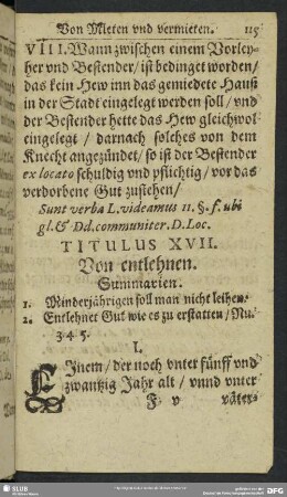 Titulus XVII. Von entlehnen