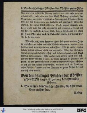 Von den schuldigen Pflichten der Christen gegen Gott wegen Erhaltung der öfentlichen Schulen.