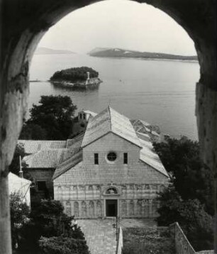 Auf der Insel Rab, Blick vom Domturm auf die Bucht von Rab, Richtung Süden